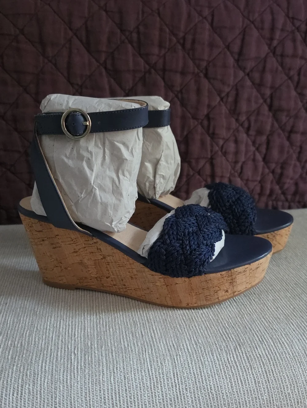 Jack Rogers Navy Wedge Espridille Wedges with Crochet Toe
